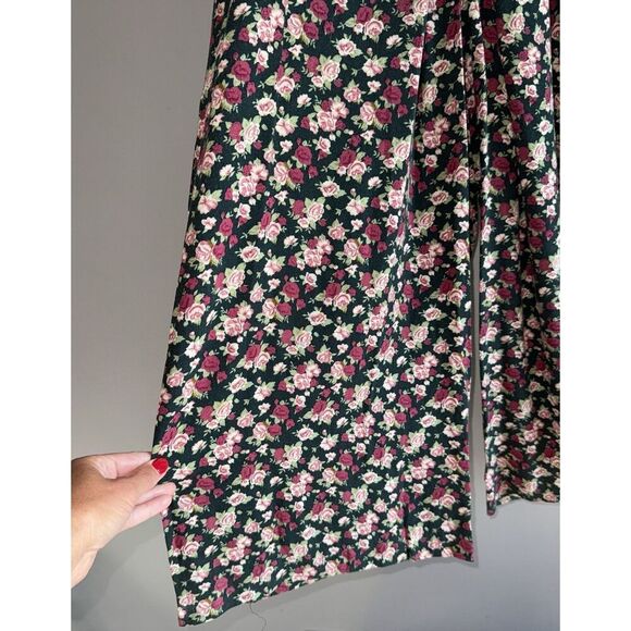 Vtg 90s Floral Romper Wide Leg Pants Jumpsuit Palazzo Crop V Neck Button Y2K 3/4 - Picture 4 of 15